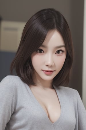 uniforms,thick_eyebrows,cleavage cutout,realistic,photorealistic,4k,high res,detailed,high detail,intricate,masterpiece,taeyeonlorashy,detail face, eye to eye,model pose, office look,smile,full body,small boobs,nature