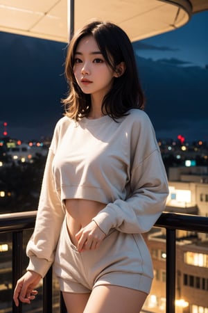 taeyeonlorashy, taeyeon,Me,a beautiful child,20 years old,on top of a tall building at night,city in the background,she wears a loose sweatshirt over her breasts,naked pussy,8k,sex,realistic pussy,big breasts,pretty girl,slim body,slender girl,correct anatomy,slim body,petite body,long straight black hair,slim waist,child's body,maximum realism,top quality,slope,detailed body,child's face,hidden hands