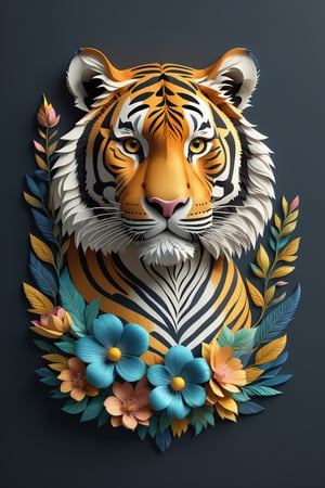 (full body) intricate coloring, vector graphic logo design of a  tiger, 3-6-9 pattern, art and mathematics fusion, high resolution, kawaii, cute, Elegant, subtle gradient, sophisticated, muted color scheme, hyper-detailed, trending at artstation, sharp focus, studio photography, highly detailed, centred, bright colour, solid dark background, made with adobe illustrator, movie still, Leonardo Style, 3d style,3d style, photo r3al around the beautiful flower.