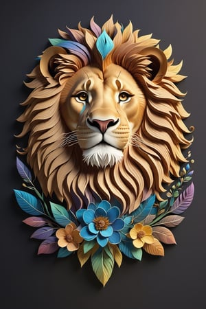 (full body) intricate coloring, vector graphic logo design of a  Lion, 3-6-9 pattern, art and mathematics fusion, high resolution, kawaii, cute, Elegant, subtle gradient, sophisticated, muted color scheme, hyper-detailed, trending at artstation, sharp focus, studio photography, highly detailed, centred, bright colour, solid dark background, made with adobe illustrator, movie still, Leonardo Style, 3d style,3d style, photo r3al around the beautiful flower.