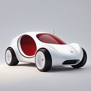 1car, micro designed car,  all white colored car, white ring tires, minimalistic, 3d style, adorable round design car, 