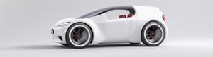 just 1 car, apple car concept, small size car, micro designed car, all pure white colored car, white ring tires, minimalistic, 3d style, adorable round design car, light grey background