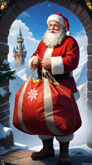 Santa Claus parachute, ((big bag)), fantasy, high quality, high detail, 32k ,masterpiece