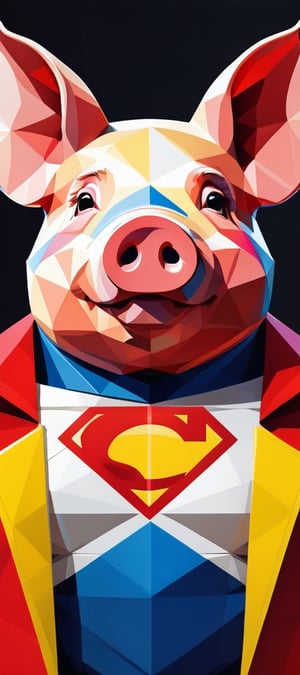 neoplasticism style Super hero Pig . geometric, primary colors, black and white, abstract