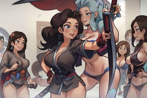 War lord princess and her sexy friends. the princess is holding a katana