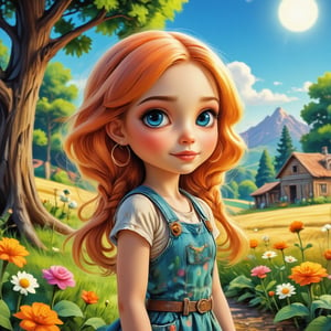 Disney style farm girl with braids and a happy smile, vibrant colors, sunny,0r1g,animeniji