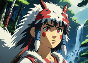 Cartoon princess mononoke, closeup, octane render, 2d animation , beautiful environment , cartoon 