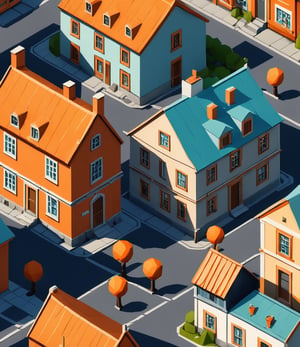 Isometric view of [cozy old town] in the style of game art. Game asset design with an orange [white-teal] palette . Low poly render, high resolution and high detail. 3D blender rendering, high contrast, sharpness and is hyper realistic, white background 