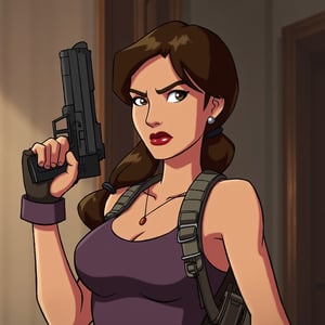 Cartoon  lara croft , angry face, with a gun,  1$AgThS2,Epic_LOL 