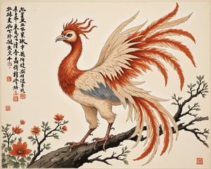 A Sumi-e style ink painting, bold, dramatic brushstrokes of one chinese phoenix. Providential discovery or creation. Petite alabaster specter. Unexpected minuscule, rust-ivory detail. Providential intricate details and meticulous craftsmanship, providential pioneering techniques or elements, providential high technical acumen, such as verisimilar rendering or elaborate compositions. Harmonious and balanced composition, skillful use of color and illumination to enhance the emotional and visual impact, creating a sense of depth. Providential singular perspectives and viewpoints, intricacy, contrast, and symmetry. Providential formidable aesthetic structure, verisimilitude, and visual impact imparts a lasting impression. Scene featuring a providential discovery or creation. style, ink







