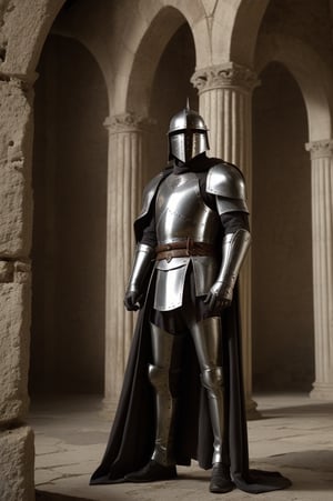 Templar Knight stands resolute amidst ancient Roman ruins, bathed in warm sunlight. He surveys the remnants of a bygone era, his visorless helmet showcasing a strong jawline and determined gaze. His sword's intricate engravings glint as he holds it at his side, while his other hand rests on the pommel of his saddle. Overgrown vegetation and crumbling arches evoke a sense of history and forgotten grandeur.
A fragmented figure with a patchwork costume, badges, and pixelated head stands before a camouflaged militia group, holding two sleek black objects. Tactical gear and insignia adorn the military unit's vests and chest plates. In the background, an imposing Knight Templar wields a long sword and shield adorned with the symbol of the Templars. His confident posture conveys authority, while his determined eyes hint at past battles. High detail, cinematic lighting, lens flare, f/1.8, 135mm, first-person view, vanishing point.  In this breathtaking, high-resolution (16k) image, a majestic warrior stands tall on a round platform, clad in an elaborate suit of medieval armor. The armor's polished surface reflects the surrounding light, highlighting its intricate design, with a prominent ridge down the chest plate. Black gloves, part of the integrated gauntlets, cover the hands, while a flowing white cape with a fur-lined collar adds regality. The warrior holds a long sword in their right hand, pointing it downwards, as they stand confidently with feet apart and left arm slightly raised. The determined expression on their face, coupled with their sharp facial features, exudes nobility and heroic strength. In the background, a plain light grey or white surface helps to accentuate the armor's reflective quality and the warrior's dramatic pose, evoking a sense of authority and valor reminiscent of medieval times.,ChristianBale, Balewales,photorealistic,AJ,applegate,AJ Applegate