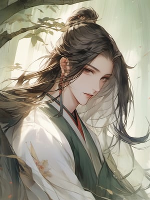 (MALE+FEMALE COUPLE:1.5) (extreamly delicate and beautiful:1.2), 8K, (tmasterpiece, best:1.3), , (((MALE-FEMALE LOVER COUPLE:1.5))):(LONG_WHITE_HAIR_COUPLE:1.5) (wears white hanfu with golden embroidery:1.2), ((MALE WEARS DARK ONI_MASK:1.5)) GREEN_BAMBOO_FOREST,girl