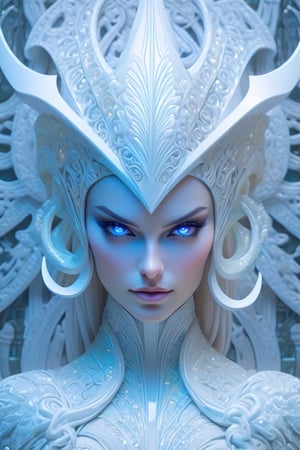 Beautiful glamorous woman, symmetrical face, white ceramic skin, using an intricate opalescent armor, the illumination inside is bright, damask pattern art by Demiurge Ash, 3 d model, very coherent symmetrical artwork, unreal engine realistic render, 8 k, micro detail, clear glass intricate details, portrait of a beautiful person, elegant, highly detailed, digital painting, artstation, smooth, sharp focus, art by artgerm, tomasz alen kopera,giger, wlop