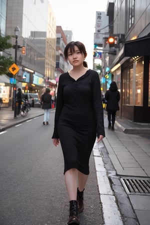 1girl, solo, ayumi
business sutits, 
walking on busy street in city

