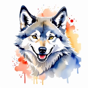 a wolf dog , smiling,watercolor, white background, Prafull Sawant,full_body