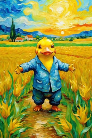 Oil painting, Van Gogh style, coloring, ((((psyduck)))), Abstract, abstract background, ​masterpiece, Best quality at best, Ultra Detail Wallpapers, gaffer, cornfield, sao, Surreal dreamscape, natta, 4k