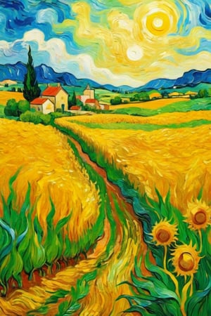 Oil painting, Van Gogh style, coloring, Abstract, abstract background, ​masterpiece, Best quality at best, Ultra Detail Wallpapers, gaffer, cornfield, sao, Surreal dreamscape, ((psyduck)), natta, 4k