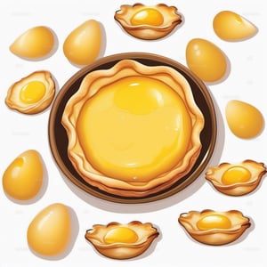 Portuguese Egg tarts,((((vector)))),（（graphic design））
,white_background,sticker