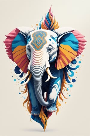 Create an image of a mascot that draws inspiration from a biomechanical elephant, featuring a fusion of organic and metallic components, with wings that emit mesmerizing fractal designs. Bright background, Elegant, sophisticated, intricate line work, ornate details, muted color scheme. Art and mathematics fusion, hyper detailed, trending at artstation, sharp focus, studio photography, intricate detail, highly detailed, centered, perfect symmetrical, plain design,Leonardo Style