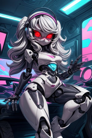 (masterpiece, best quality, extremely detailed, intricately detailed), (((robot))), ((petite, intricately gilded, solid glowing eyes, cute pose)), (feminine eyelashes),  (thick thighs, wide hips, gothic lolita fashion), chiaroscuro lighting, ray tracing, polished, intricately detailed, high resolution, volumetric lightning,  (photo-realistic, cyberpunk interior, dimly lit), perfect lighting, 
