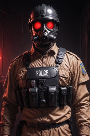 Score_9, Score_8_up, Score_7_up, volumetric_lighting, captivating,  waist-up_portrait, grbtw artstyle, faceless_man, police, (((helmet_with_gasmask))), (modern_black_armor, red_lenses, red_glow, kevlar, stylized, cinematic_scene, thriller_theme, standing_in_a_doorframe, _hand_gesture), solo,  darkness, desolate_station_interior, retro_anime, british