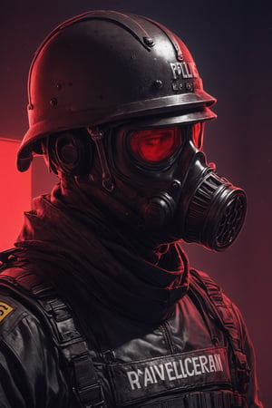 Score_9, Score_8_up, Score_7_up, volumetric_lighting, captivating,  waist-up_portrait, grbtw artstyle, faceless_man, police, (((helmet_with_gasmask))), (modern_black_armor, red_lenses, red_glow, kevlar, stylized, cinematic_scene, thriller_theme), night, solo, desolate_station_interior, winter, retro_anime, british