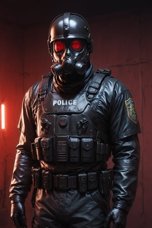 Score_9, Score_8_up, Score_7_up, volumetric_lighting, captivating,  waist-up_portrait, grbtw artstyle, faceless_man, police, (((helmet_with_gasmask))), (modern_black_armor, red_lenses, red_glow, kevlar, stylized, cinematic_scene, thriller_theme, standing_in_a_doorframe, raising_a_hand), solo,  darkness, desolate_station_interior, retro_anime, british