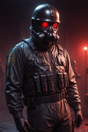 Score_9, Score_8_up, Score_7_up, volumetric_lighting, captivating,  waist-up_portrait, grbtw artstyle, faceless_man, police, (((helmet_with_gasmask))), (modern_black_armor, red_lenses, red_glow, kevlar, stylized, cinematic_scene, thriller_theme, standing_in_a_doorframe, raising_a_hand), solo,  darkness, desolate_station_interior, retro_anime, british