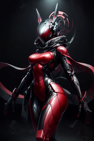 (masterpiece, best quality, extremely detailed, intricately detailed), portrait, 1_girl, (((enicha))), ((rogue)), (black armored bodysuit, crimson trim, maroon cloth attachments, helmet with red visor), chiaroscuro lighting, ray tracing, polished, high resolution, volumetric lightning, ,bodysuit,science fiction