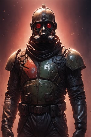 Score_9, Score_8_up, Score_7_up, volumetric_lighting, captivating,  waist-up_portrait, grbtw artstyle, faceless_man, standing_in_a_doorframe, light_particles, (((helmet_with_gasmask))), (modern_black_armor, red_lenses, red_glow, kevlar, stylized, cinematic_scene, thriller_theme), darkness, desolate_interior, solo, retro_anime, british