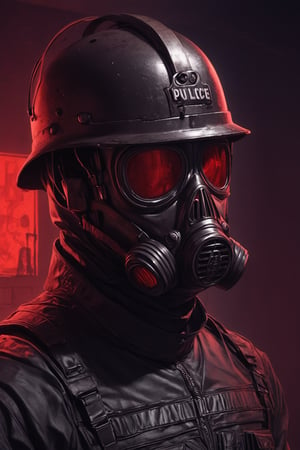 Score_9, Score_8_up, Score_7_up, volumetric_lighting, captivating,  waist-up_portrait, grbtw artstyle, faceless_man, police, (((helmet_with_gasmask))), (modern_black_armor, red_lenses, red_glow, kevlar, stylized, cinematic_scene, thriller_theme), night, desolate_station_interior, solo, retro_anime, british