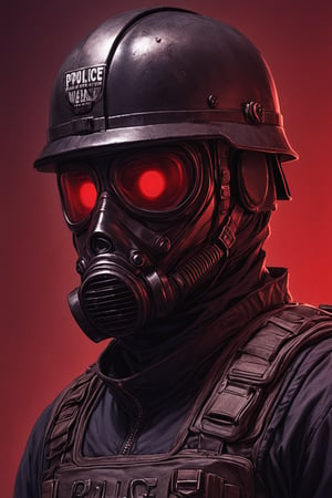 Score_9, Score_8_up, Score_7_up, volumetric_lighting, captivating,  waist-up_portrait, grbtw artstyle, faceless_man, police, (((helmet_with_gasmask))), (modern_black_armor, red_lenses, red_glow, kevlar, stylized, cinematic_scene, thriller_theme), night, desolate_station_interior, solo, retro_anime, british