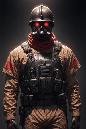 Score_9, Score_8_up, Score_7_up, volumetric_lighting, captivating,  waist-up_portrait, grbtw artstyle, faceless_man, standing_in_a_doorframe, police,(((helmet_with_gasmask))), (modern_black_armor, red_lenses, red_glow, kevlar, stylized, cinematic_scene, thriller_theme), darkness, desolate_interior, solo, retro_anime, british