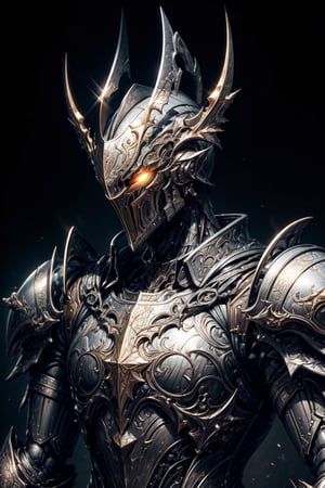 (masterpiece, best_quality, volumetric_lighting, absurdres, 8k, chiaroscuro_lighting, ray_tracing, intricately_detailed), ((portrait)), WARFRAME, (((robot, knight)), (((bishop))), 1_boy, (Steel_armor, golden_trim, white_cloth attachments :1.2, white_cloak), glowing_amber_eyes, 