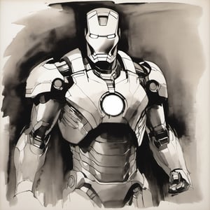 sketch, monochrome, Marvel Iron Man looking at the viewer ,
