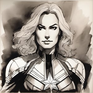 sketch, monochrome, Marvel Captain Marvel, looking at the viewer ,