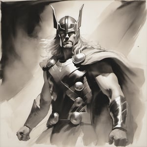 sketch, monochrome, Marvel Thor, looking at the viewer ,