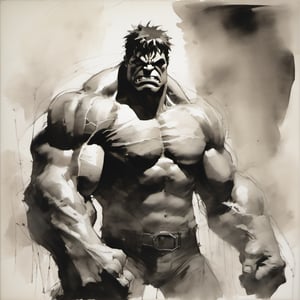 sketch, monochrome, Marvel Hulk, looking at the viewer ,