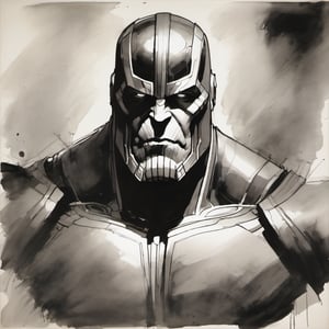 sketch, monochrome, Marvel Thanos, looking at the viewer ,