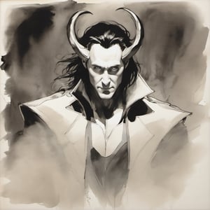 sketch, monochrome, Marvel Loki, looking at the viewer ,