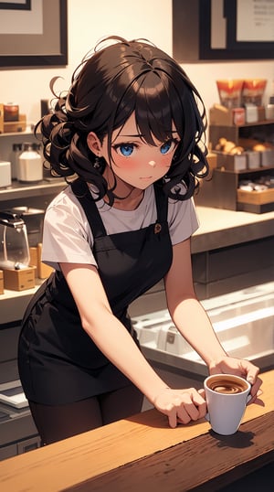 (masterpiece, best quality), Black Girl, Curly hair, Barista, 