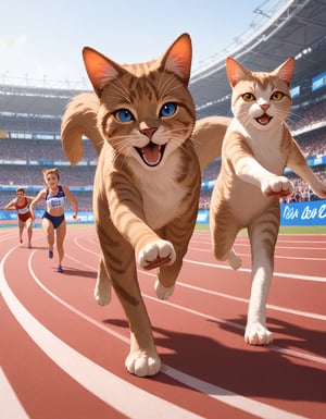 5+animal cats, full speed run, track, sprint race, olympic, studium

(masterpiece:1.2), (best quality:1.2), (very aesthetic:1.2), (absurdres:1.2), (detailed background:1.1), realistic, photorealistic, newest, safe