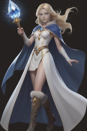 Lux is a young magician with blonde hair and blue eyes. She wears a long white dress with a blue cape. She also carries a crystal scepter and a pair of leather boots. Lux is a League of Legends champion who is known for her crowd control and magic damage abilities.