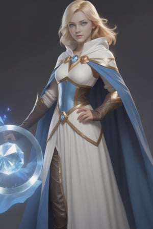 Lux is a young magician with blonde hair and blue eyes. She wears a long white dress with a blue cape. She also carries a crystal scepter and a pair of leather boots. Lux is a League of Legends champion who is known for her crowd control and magic damage abilities.