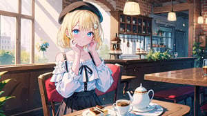 background, indoors, cafe setting, cafe shop