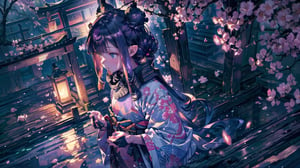 //Quality
(((best quality, 8k wallpaper))), ((detailed eyes, detailed illustration, masterpiece, ultra-detailed)),

//Charater
1girl, solo, ninomae ina'nis, flat_chest, tiny_chest,
inanewyears, haori, print kimono, black scarf, double bun, hair flower

// Background
((detailed background)), midjourney, yofukashi background,perfect light, (cherry blossoms), extremely delicate and beautiful, ((background: shrine, night stars iridescent)), ((nightime, detailed stars)), Night view in the shrine, A girl prays in front of a shrine at night, behind her is a row of lanterns and a red torii gate