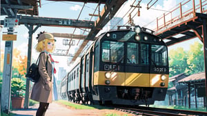 masterpiece, best quality, high quality, extremely detailed, High Detail, vibrant colors, 

(1girl, solo), virtual youtuber, amelia watson, amelia_detective, collared shirt, red necktie, plaid skirt, thighhighs, smile, holding, standing, from side, clock, pocket watch, deerstalker, detective outfit, trench coat, preparing to board a train, 

platform with train, train station, big windows, sunlight, sunlight streaming through, vintage clock on the wall, warm and inviting atmosphere, morning light, sense of adventure and anticipation