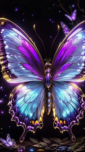 extremely detailed purple butterfly, shining wings, glowing phosphorescence wings, beautiful shining details, butterfly