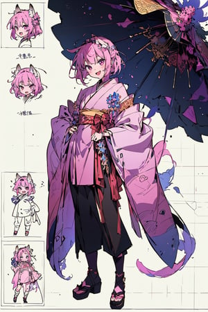 One boy(adult male), blank background, character design, full_body, modelsheet, (CharacterSheet:1), fox ears, japanese clothe(pink chlotes (chlotes :1.2), short hair, pink hair, red crazy eyes, :d, masterpieces (masterpiece :1.1), best quality, extremely detailed 8K wallpaper, first-person view, design(masterpiece, top quality, best quality, official art, beautiful and aesthetic:1.2), full_body, modelsheet, (CharacterSheet:1), anime, design(masterpiece, top quality, best quality, official art, beautiful and aesthetic:1.2), (1girl), extreme detailed, (fractal art:1.3), highest detailed,