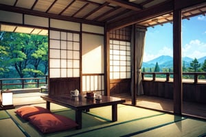 Japanese style room,Japanese style, gameart style, high saturation, high detail,high details,高